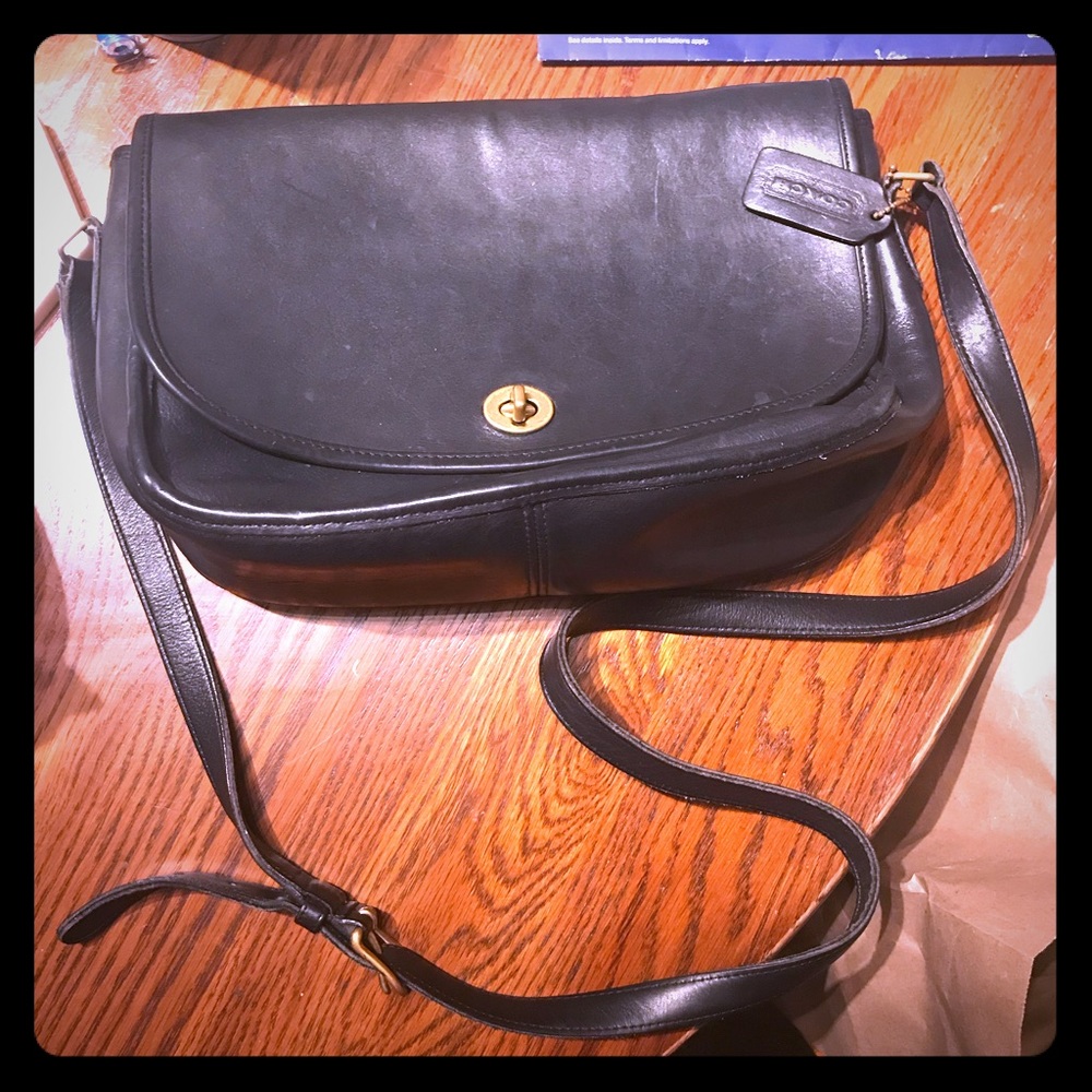 90s Vintage Coach City Navy Leather Purse